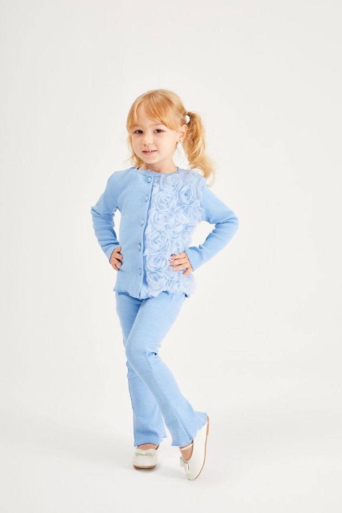 Kız Çocuk Mavi Triko Takım - Görsel 4