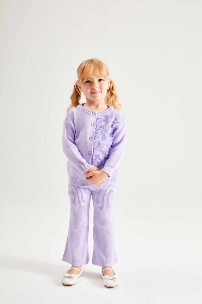 Kızlar için Lila Dantelli Bol Kesim triko takım - Görsel 2