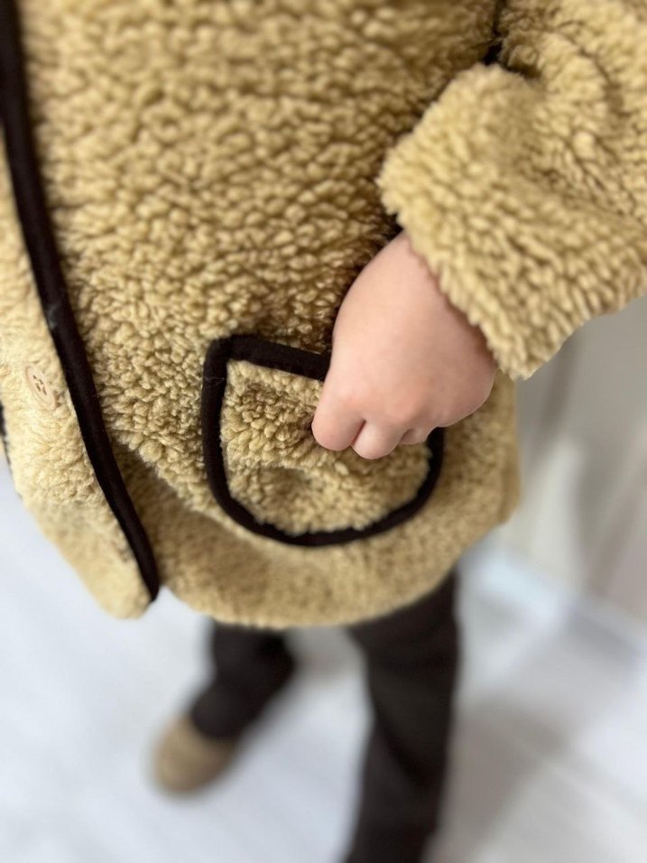 Kız Çocuk Kürk Detaylı Kahverengi Ceket + Tayt - Görsel 2