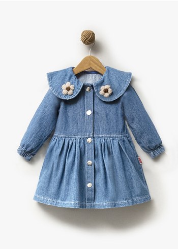 Nakışlı Denim Kız Elbise - Görsel 2