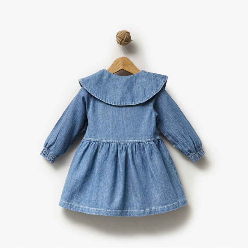 Nakışlı Denim Kız Elbise - Görsel 3