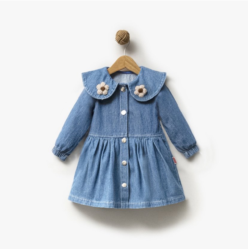 Nakışlı Denim Kız Elbise - Görsel 2