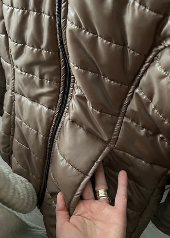 Dik Yakalı Fermuarlı Kahverengi Kadın Mont - Görsel 8