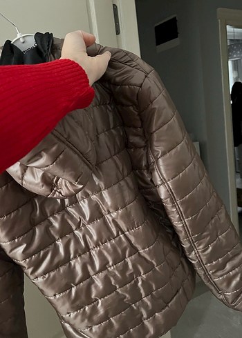 Dik Yakalı Fermuarlı Kahverengi Kadın Mont - Görsel 4