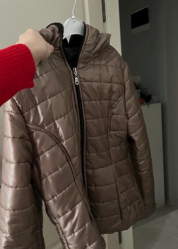 Dik Yakalı Fermuarlı Kahverengi Kadın Mont - Görsel 6