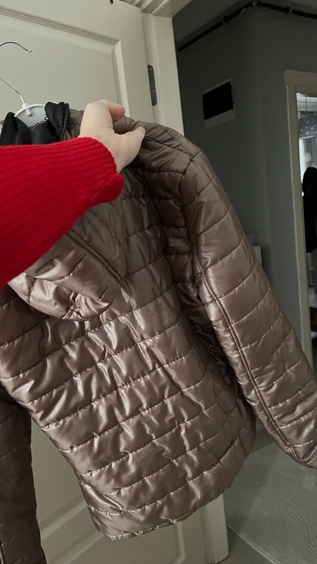 Dik Yakalı Fermuarlı Kahverengi Kadın Mont - Görsel 4