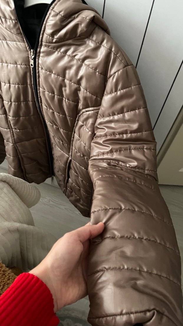 Dik Yakalı Fermuarlı Kahverengi Kadın Mont - Görsel 3