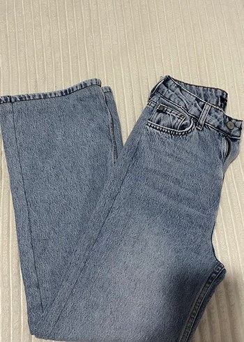 Gri Mavimsi Geniş Paça Kadın Kot Pantolon - Görsel 4