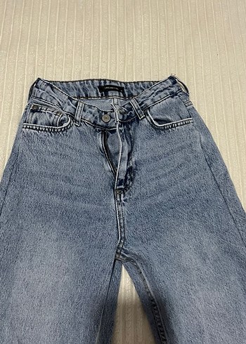 Gri Mavimsi Geniş Paça Kadın Kot Pantolon - Görsel 3