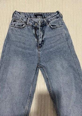 Gri Mavimsi Geniş Paça Kadın Kot Pantolon - Görsel 5