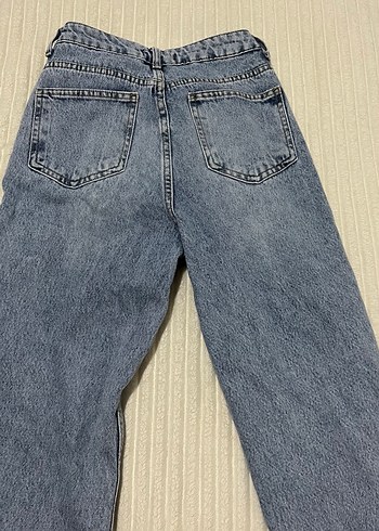 Gri Mavimsi Geniş Paça Kadın Kot Pantolon - Görsel 7