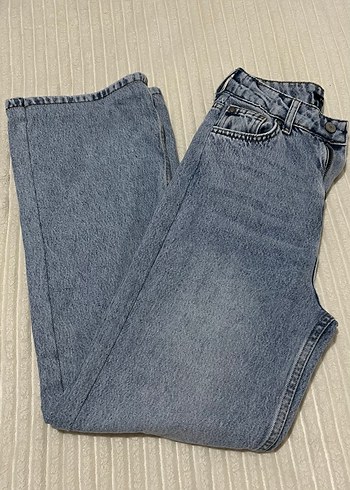 Gri Mavimsi Geniş Paça Kadın Kot Pantolon - Görsel 8