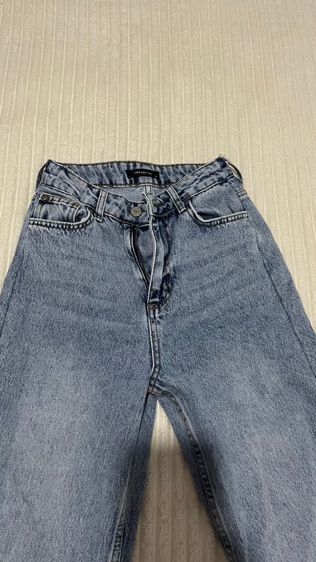 Gri Mavimsi Geniş Paça Kadın Kot Pantolon - Görsel 3