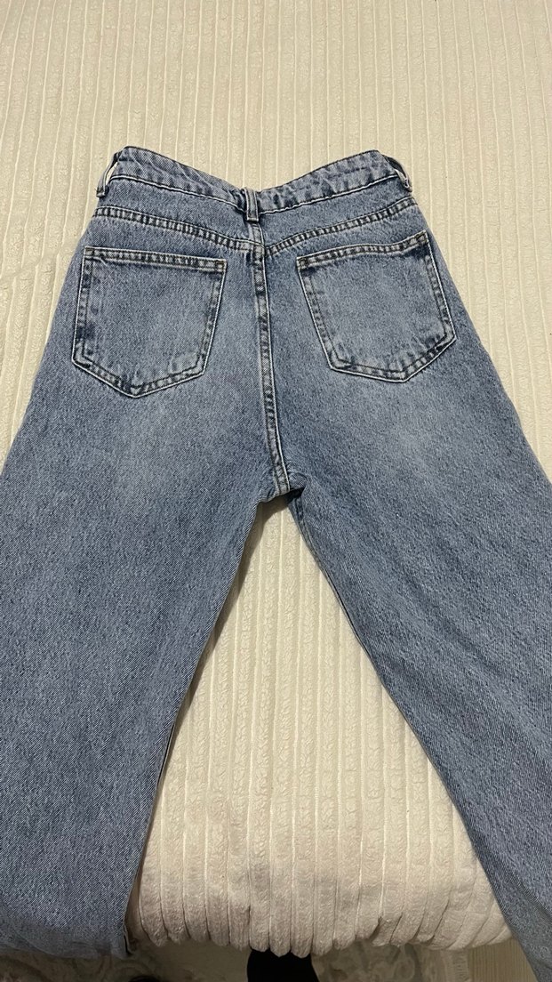 Gri Mavimsi Geniş Paça Kadın Kot Pantolon - Görsel 2