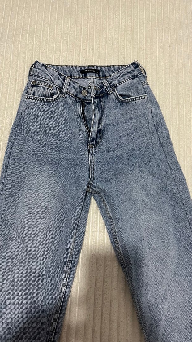 Gri Mavimsi Geniş Paça Kadın Kot Pantolon - Görsel 5