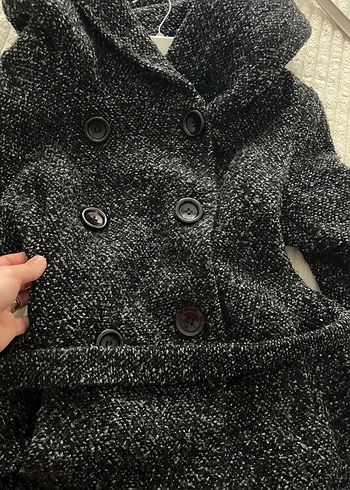 Düğmeli Kemerli Siyah Kaban - Görsel 5