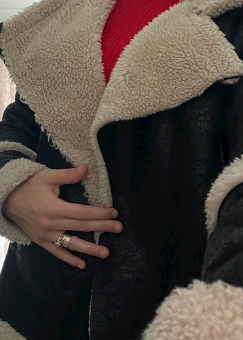 Gri Kürklü Siyah Kadın Biker Ceket - Görsel 6