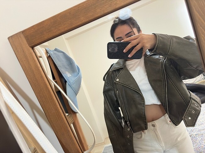 xs Beden haki Renk zara deri ceket