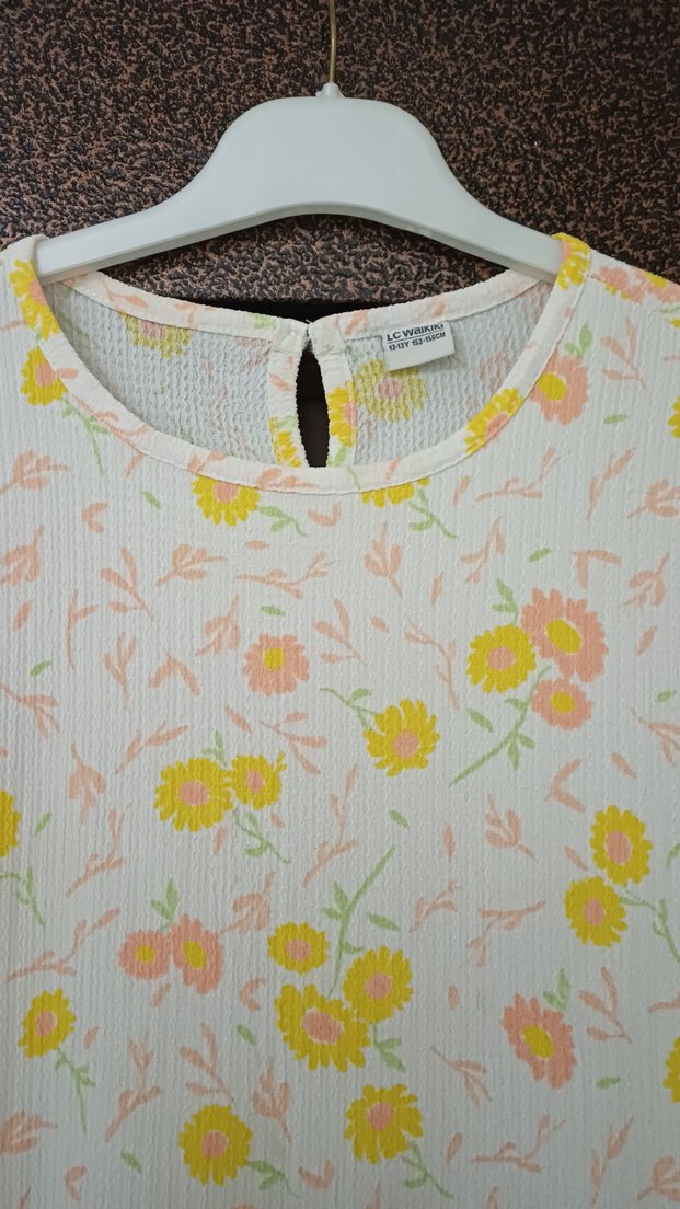 Kız Çocuk Sarı Çiçekli Kısa Kollu Elbise - Görsel 2