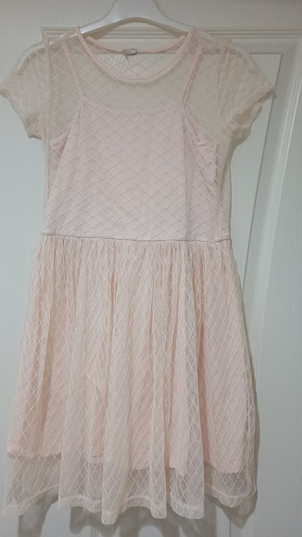 Kız Çocuk Bej Dantel Detaylı Askılı Elbise - Görsel 3