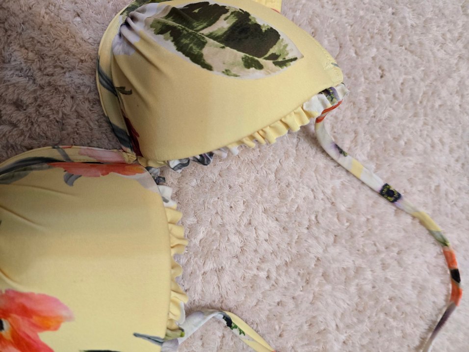 Sarı Çiçekli Fırfırlı Bohem Bikini Üstü - Görsel 4