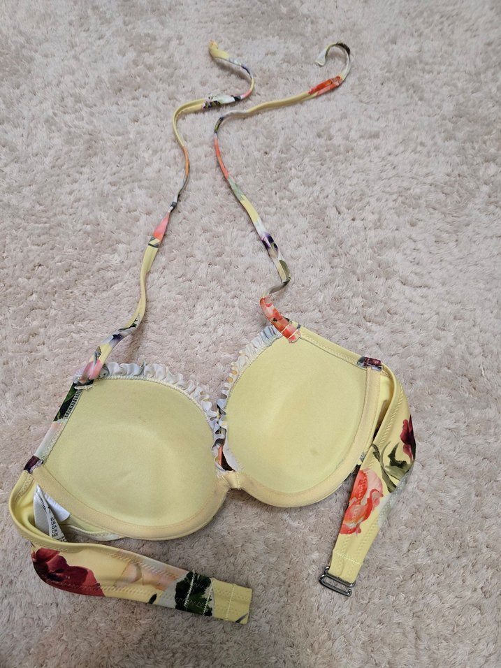 Sarı Çiçekli Fırfırlı Bohem Bikini Üstü - Görsel 2