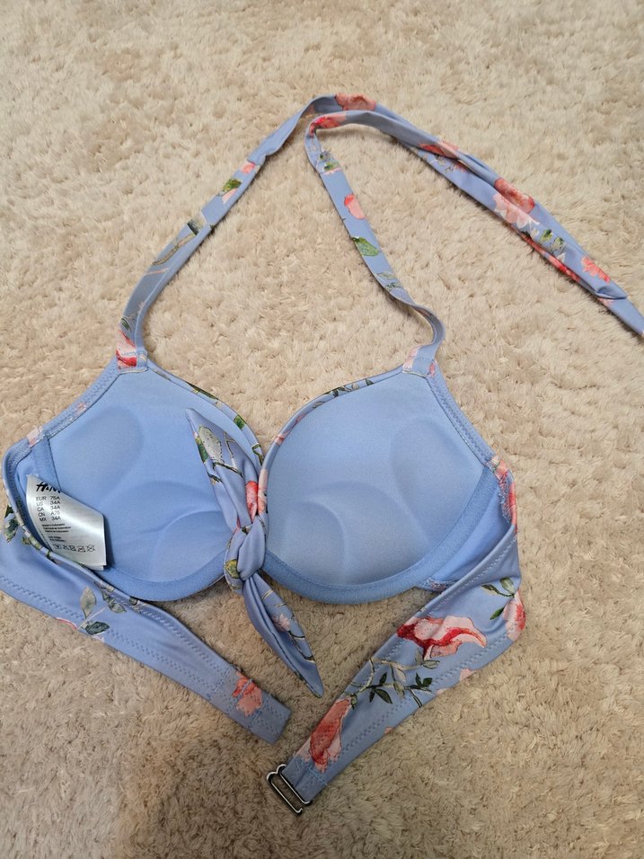 Çiçek Desenli Mavi Bohem destekli Bikini Üstü - Görsel 2