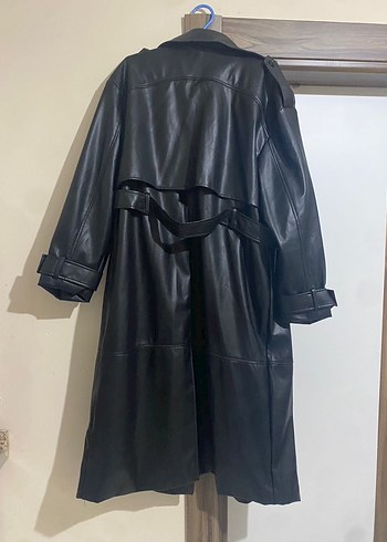 xl Beden siyah Renk Kemerli Siyah Suni Deri Trençkot oversize