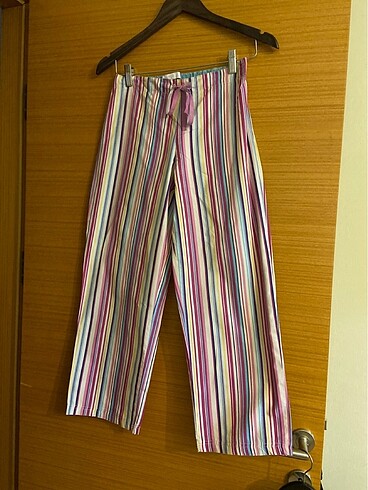 Karışık renkli düz çizgili kumaş pijama