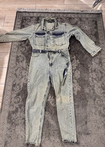 Gri Denim Kadın Uzun Tulum