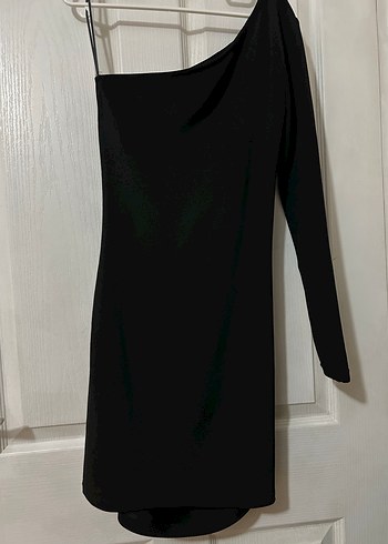 Drapeli Siyah Mini Elbise - Görsel 4