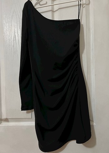 Drapeli Siyah Mini Elbise - Görsel 2