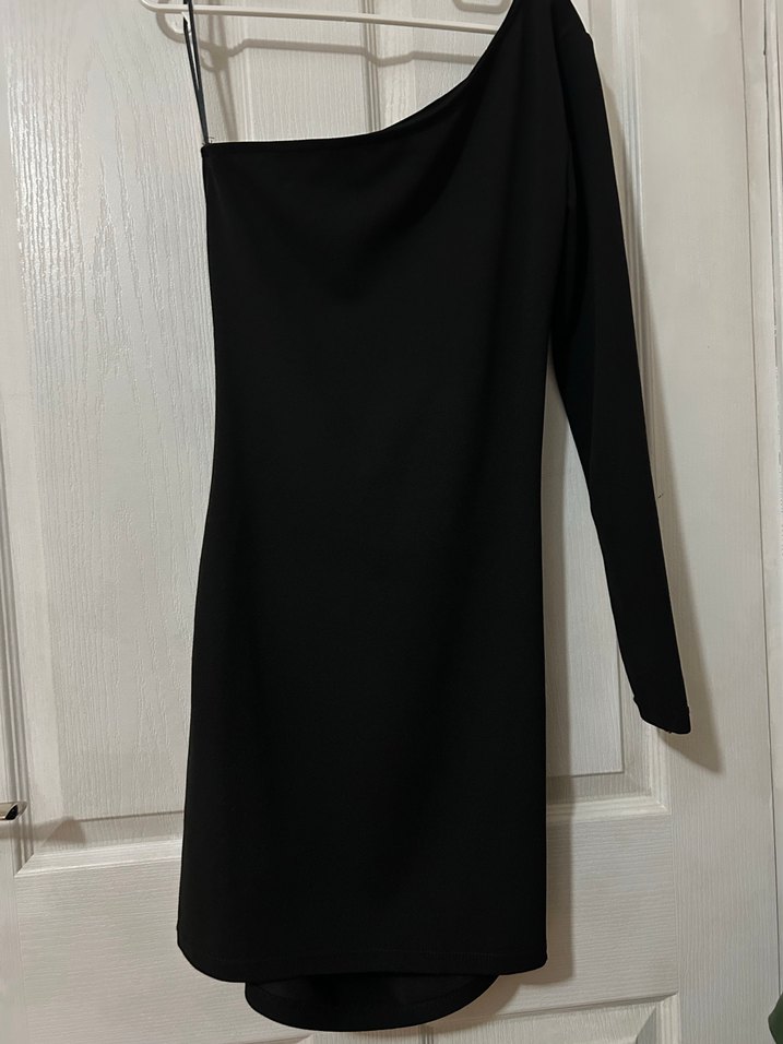 Drapeli Siyah Mini Elbise - Görsel 4