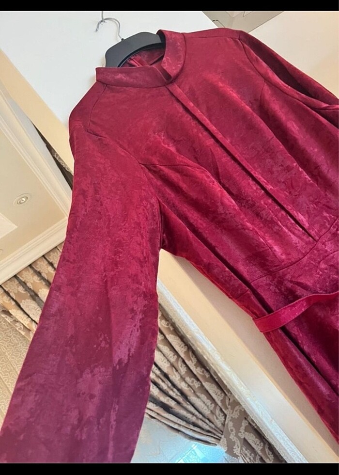 Büyük beden Soft kadife elbise bordo - Görsel 4