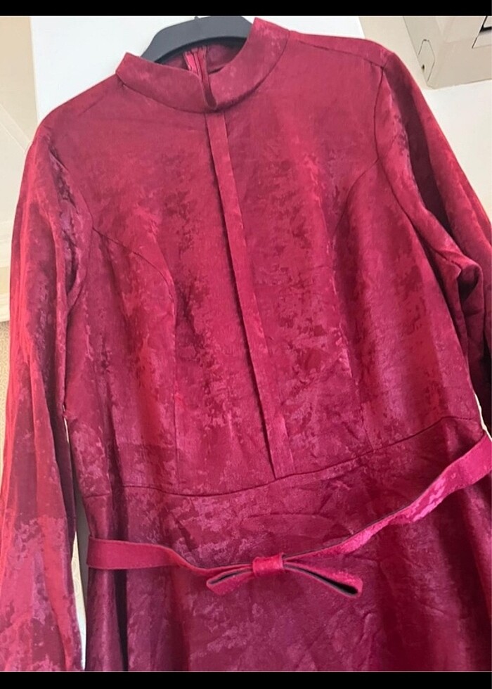 Büyük beden Soft kadife elbise bordo - Görsel 3