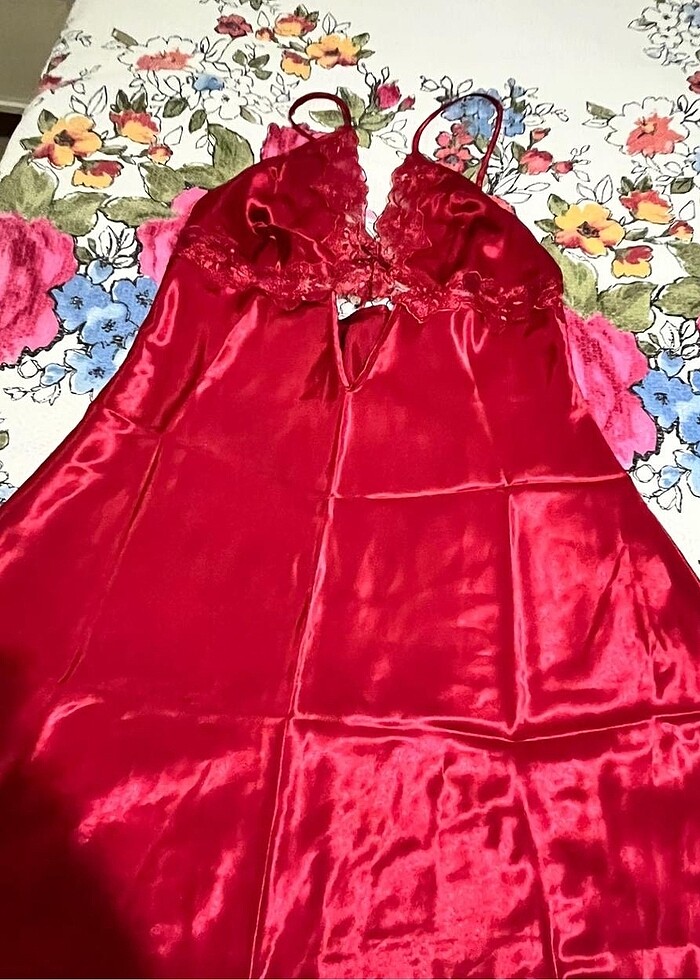 Kırmızı gecelik sabahlık takımı - Görsel 2