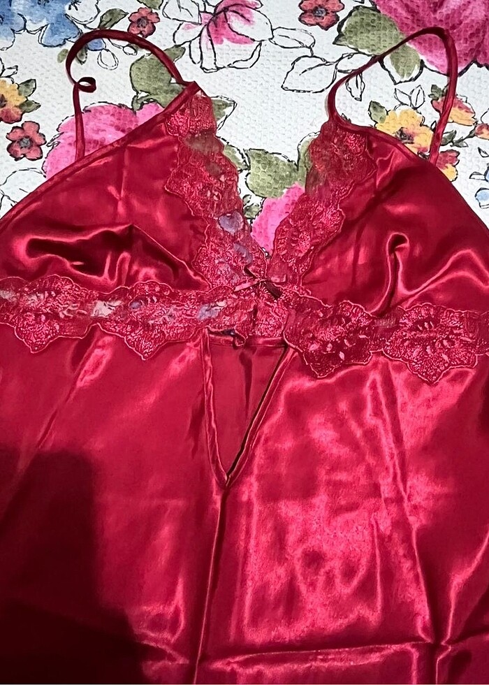 Kırmızı gecelik sabahlık takımı - Görsel 3