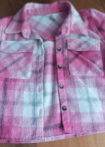 Düğmeli Pembe Batik Desenli kız çocuk Gömlek 5-6 yaş
