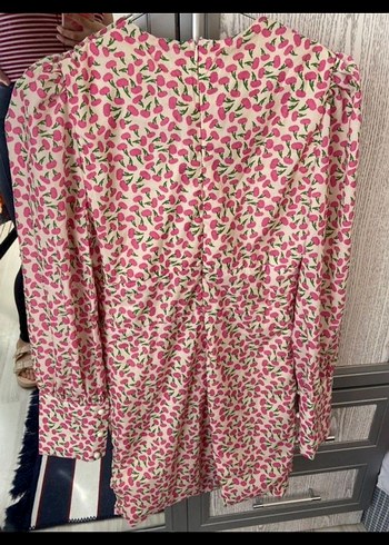 Pembe Çiçek Desenli Midi Kadın Elbise - Görsel 2