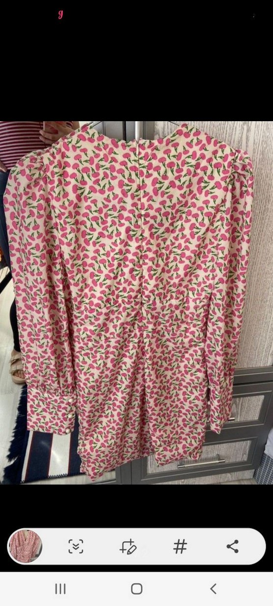 Pembe Çiçek Desenli Midi Kadın Elbise - Görsel 2