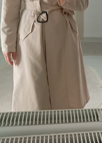 Bej Kadın Kemerli Uzun Trençkot - Görsel 6