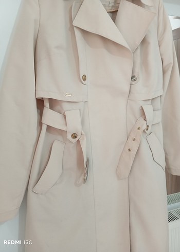 Bej Kadın Kemerli Uzun Trençkot - Görsel 3