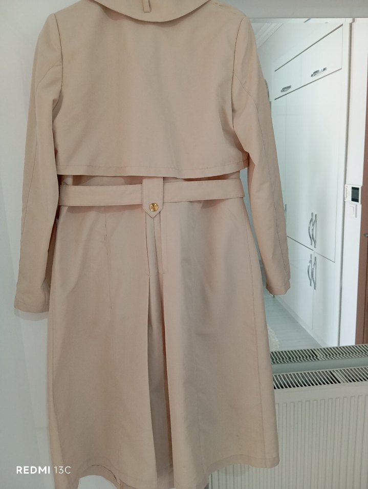 Bej Kadın Kemerli Uzun Trençkot - Görsel 4
