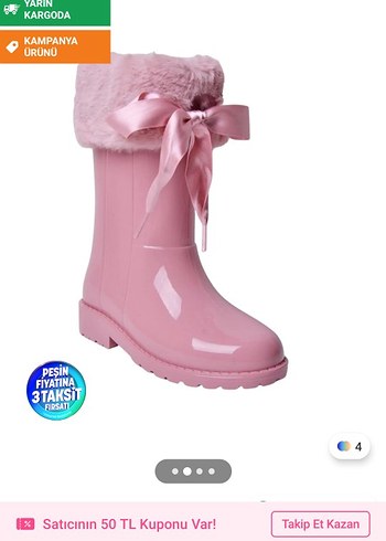 Pembe Kürklü Kız Çocuk Yağmur Çizmesi