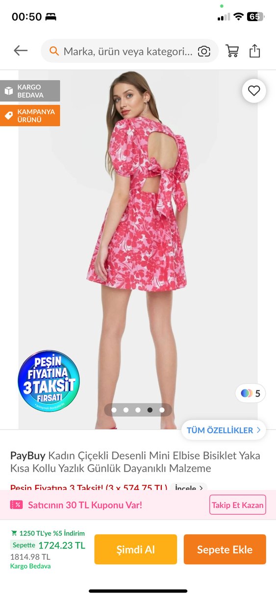 Kadın Çiçekli Mini Elbise - Görsel 3