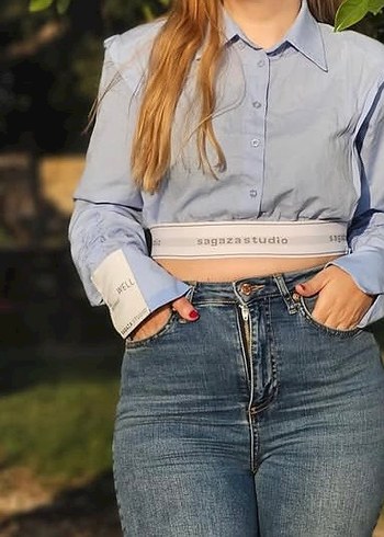 Mavi Kemer Detaylı Denim Gömlek - Görsel 2