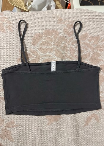 s Beden Koyu gri İnce Askılı Crop Top