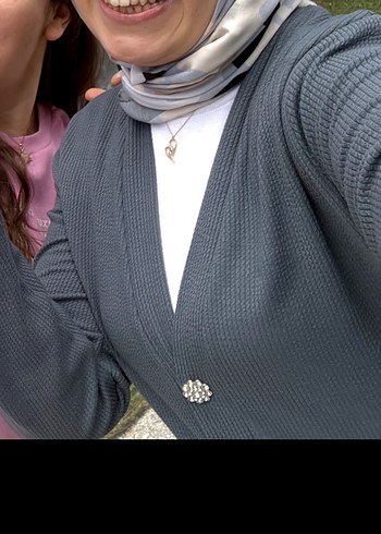 Gri Düğmeli Kadın Uzun Ceket ve Pantolon Takımı - Görsel 5