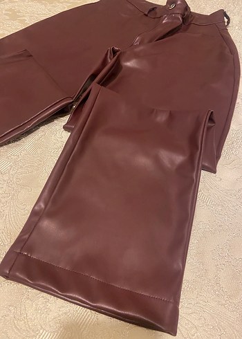 Kahverengi Parlak Deri Kadın Pantolon - Görsel 3