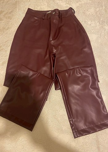 Kahverengi Parlak Deri Kadın Pantolon - Görsel 2